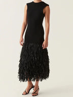 Knitted Tassels Hem Women Long Dress