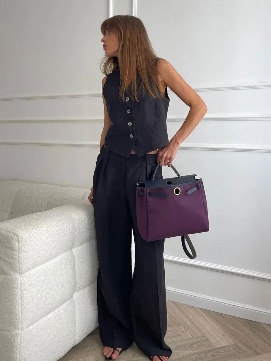 Elanora Tailored Waistcoat and Wide-Leg Trouser Two-Piece Set – Orange, Beige or Black Smart Co-Ord Set