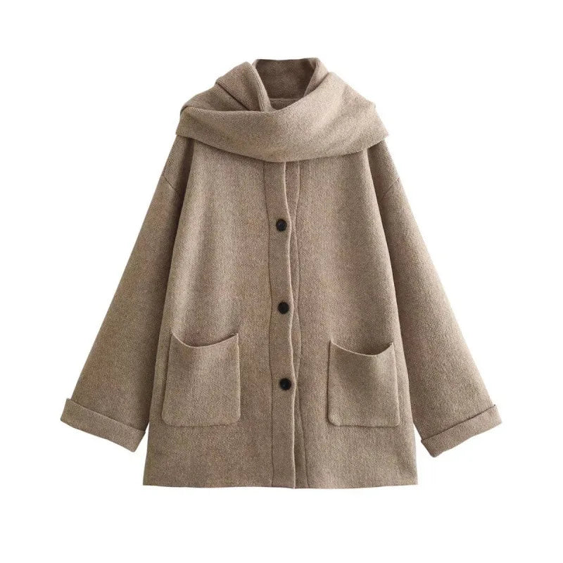 Islay | Cardigan with attached scarf