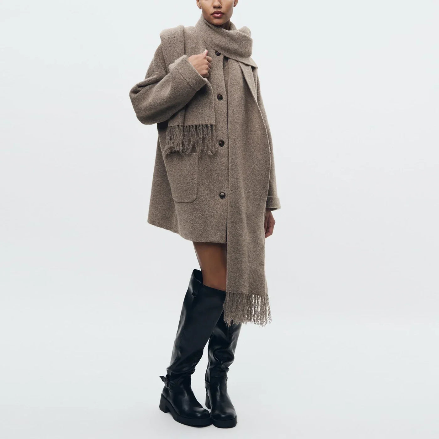 Islay | Cardigan with attached scarf