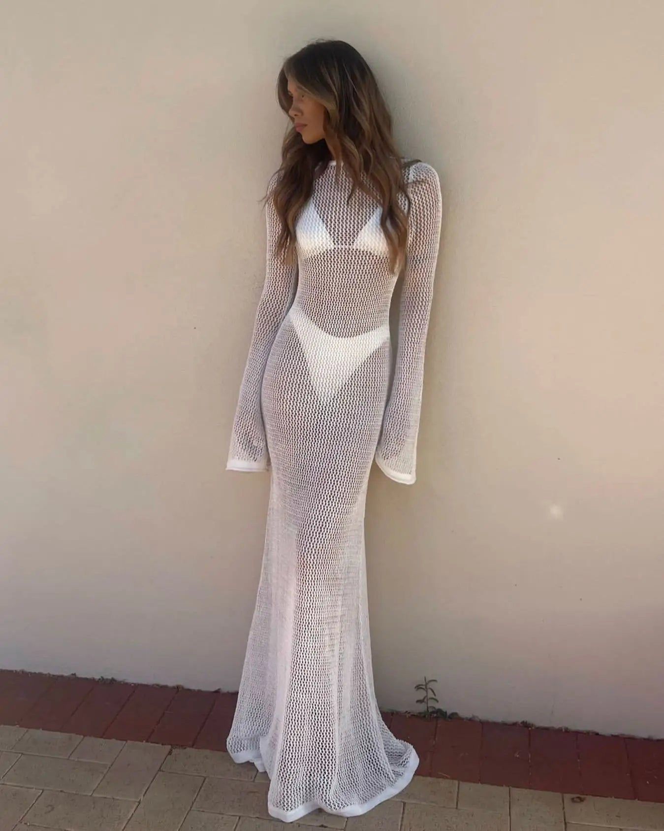 Long Sleeve Knit Beach Dress
