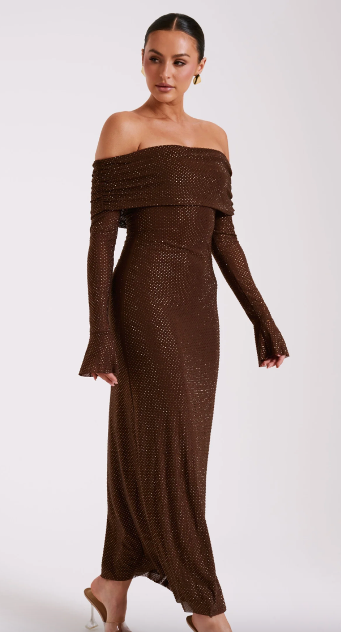 Marlyn | Diamond Maxi Dress Off Shoulder