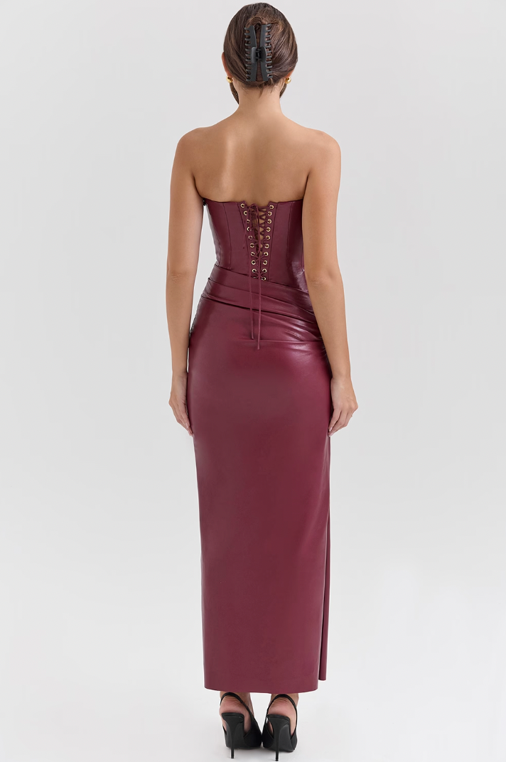 Rosaria | BORDEAUX LEATHER MIDI DRESS