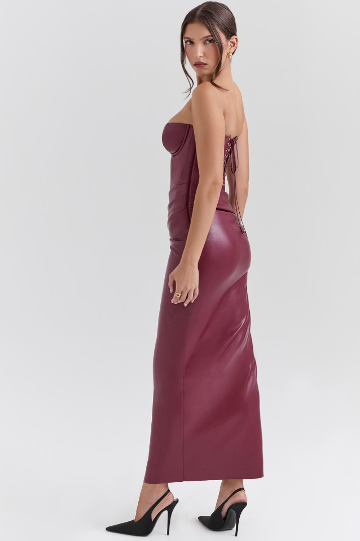 Rosaria | BORDEAUX LEATHER MIDI DRESS