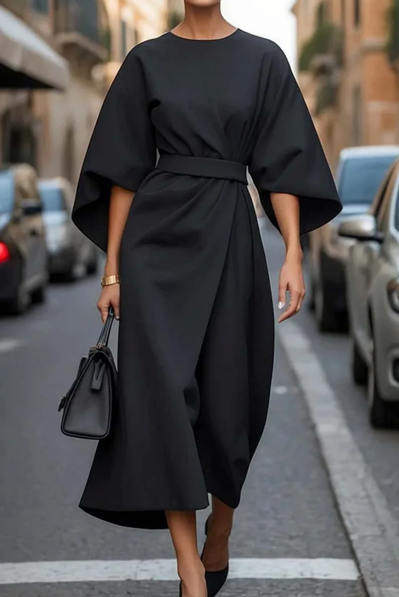 Sofia - vestido elegante con mangas farol y cinturón
