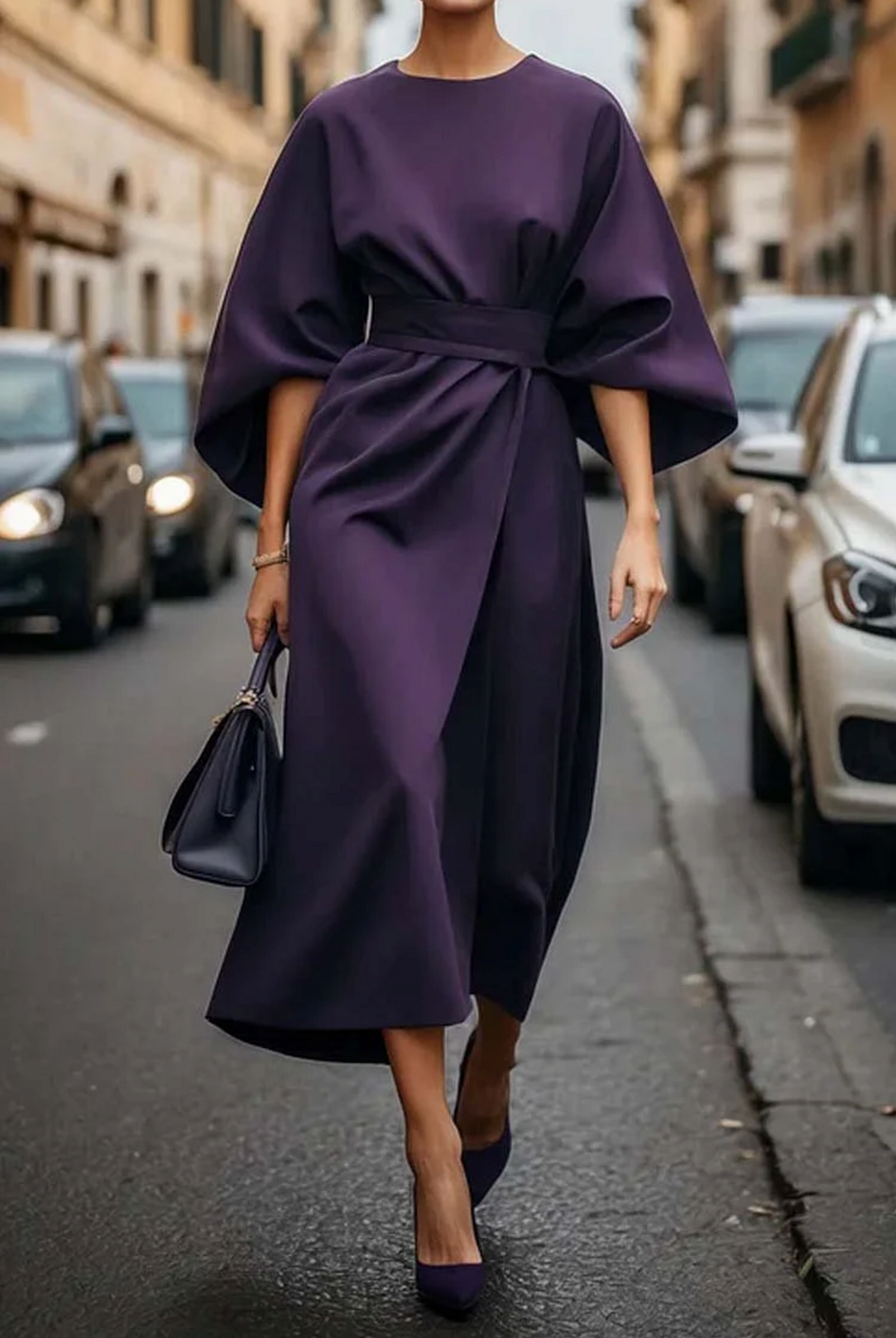 Sofia - vestido elegante con mangas farol y cinturón