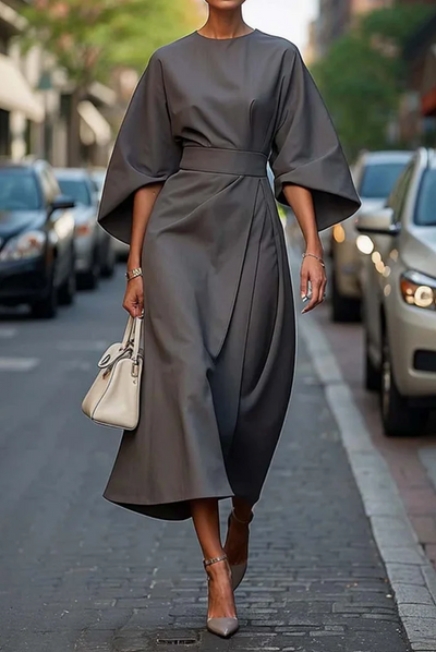 Sofia - vestido elegante con mangas farol y cinturón
