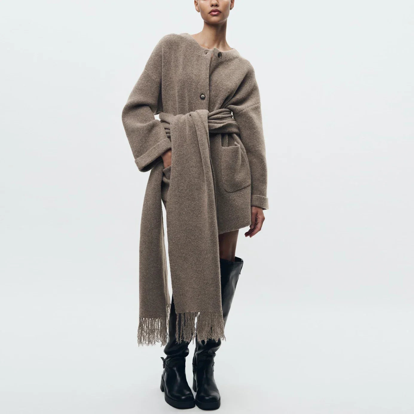 Islay | Cardigan with attached scarf
