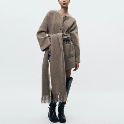 Islay | Cardigan with attached scarf