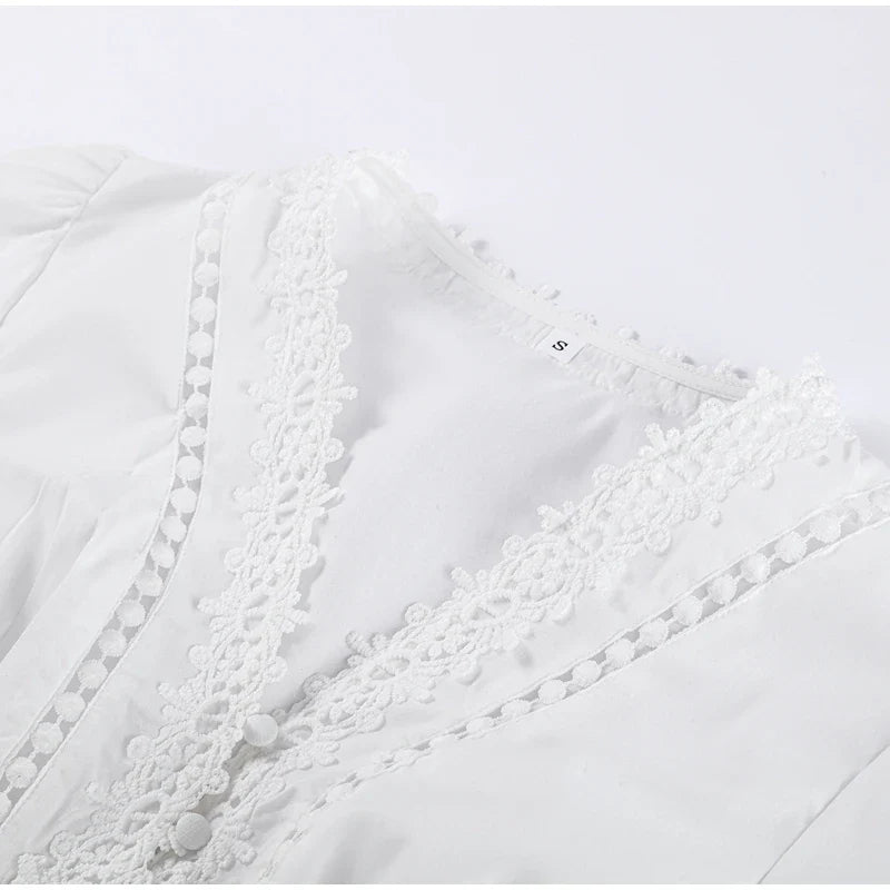 Marvella Embroidered V-Neck Maxi Dress – Boho Long Sleeve Tiered Button Dress