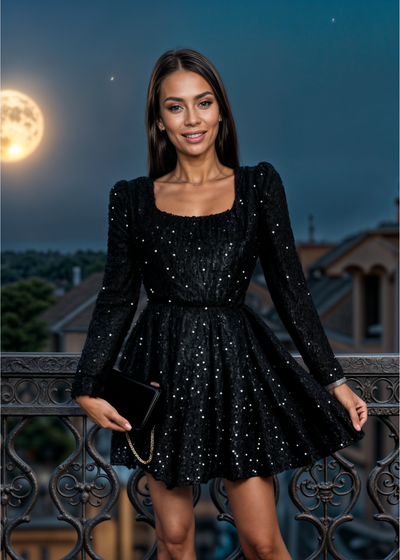 Skylar | Black Sequin Mini Dress