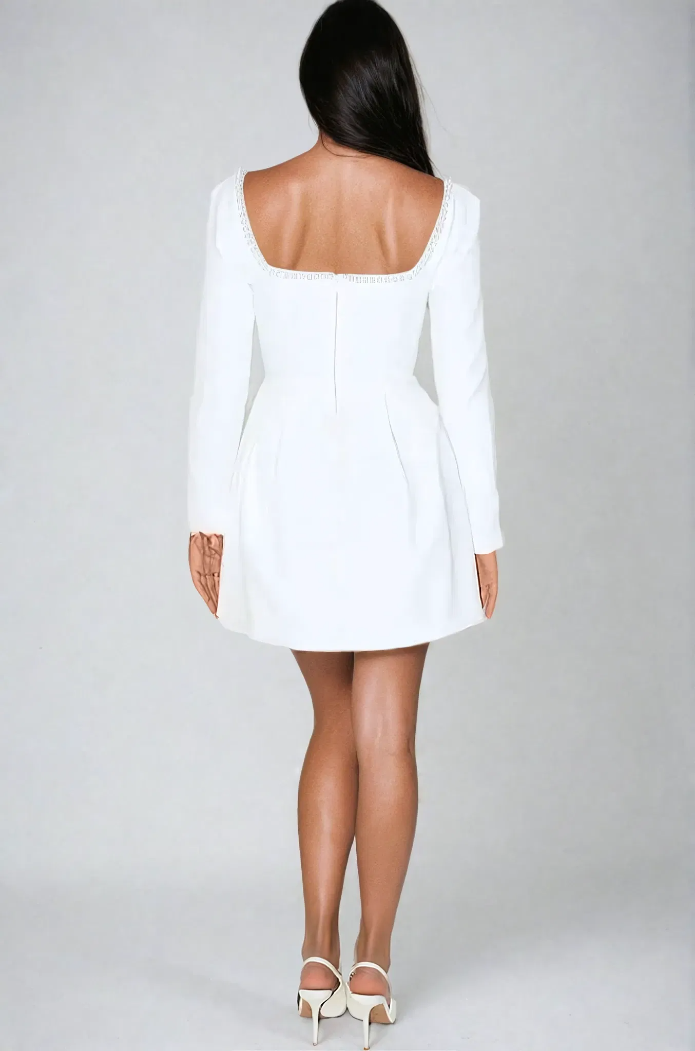 Cyrillae | Pearl Neck Pleated Mini Dress