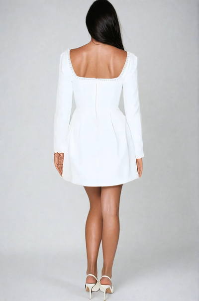 Cyrillae | Pearl Neck Pleated Mini Dress