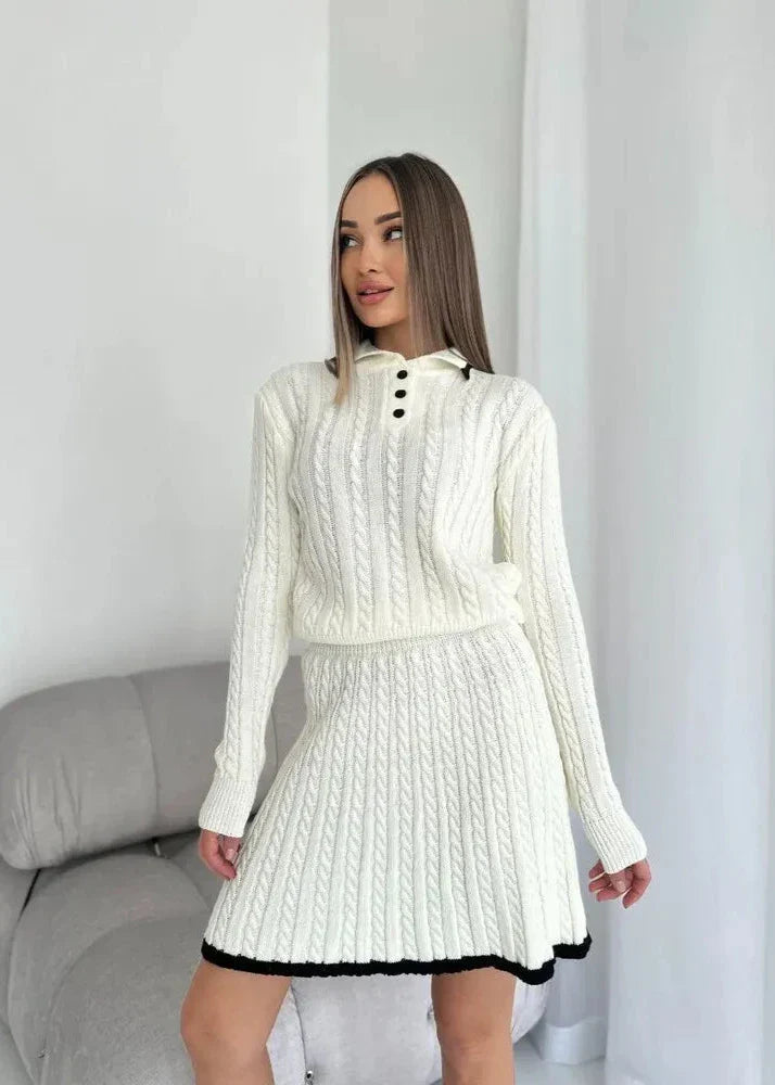 Cable-Knit Buttoned Sweater Dress Set