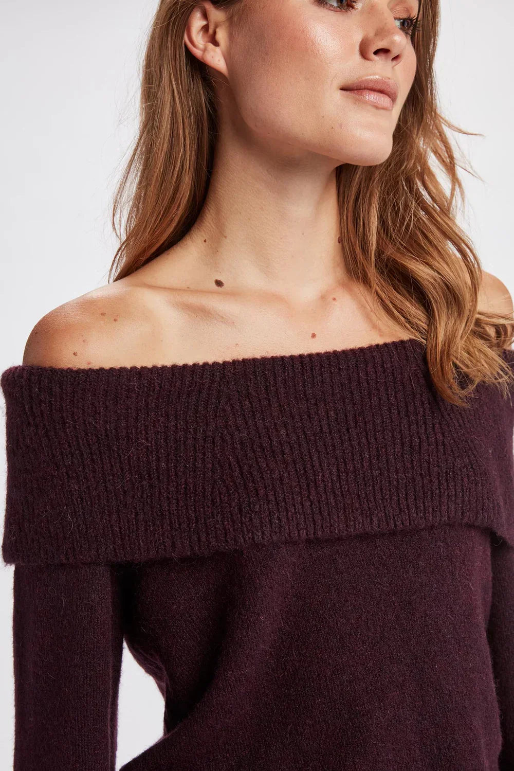 Burgundy Red Off Shoulder Sweater