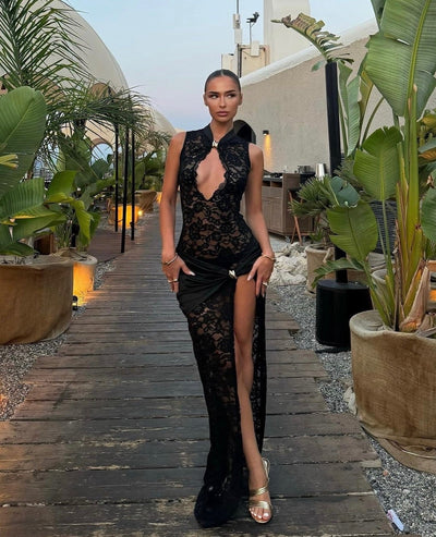Marion | Thigh-High Slit Lace Maxi Dress