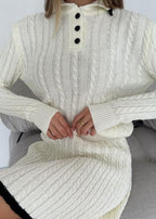 Cable-Knit Buttoned Sweater Dress Set
