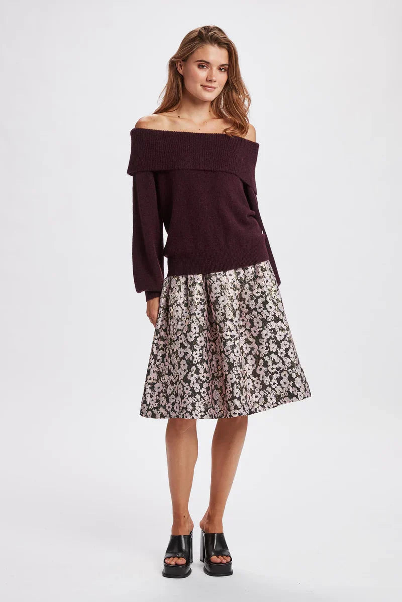 Burgundy Red Off Shoulder Sweater