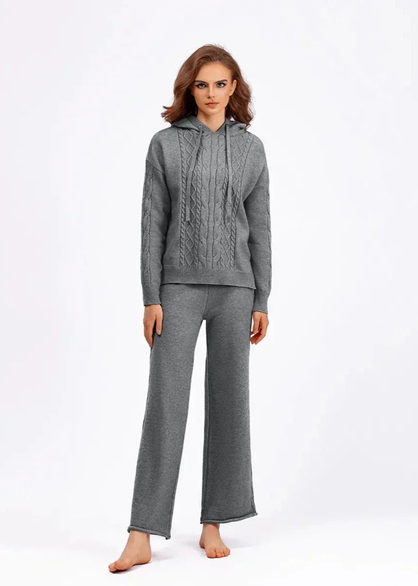 Cozy Cable Knit Hoodie & Pants Lounge Set