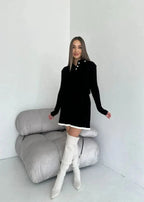 Cable-Knit Buttoned Sweater Dress Set