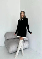 Cable-Knit Buttoned Sweater Dress Set