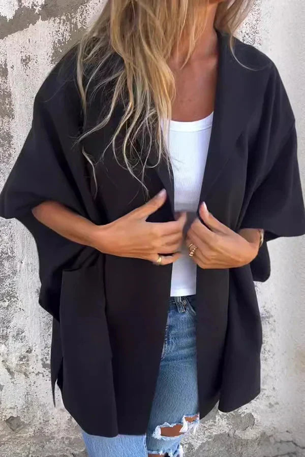 Sleek Loose-Fit One-Piece Hooded Cape Jacket with Pockets