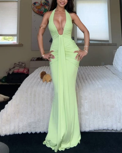 Naisy | Sexy Solid Color V-Neck Dress