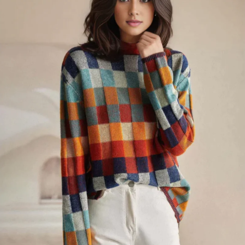 Carys | Patchwork cashmere couture turtleneck sweater