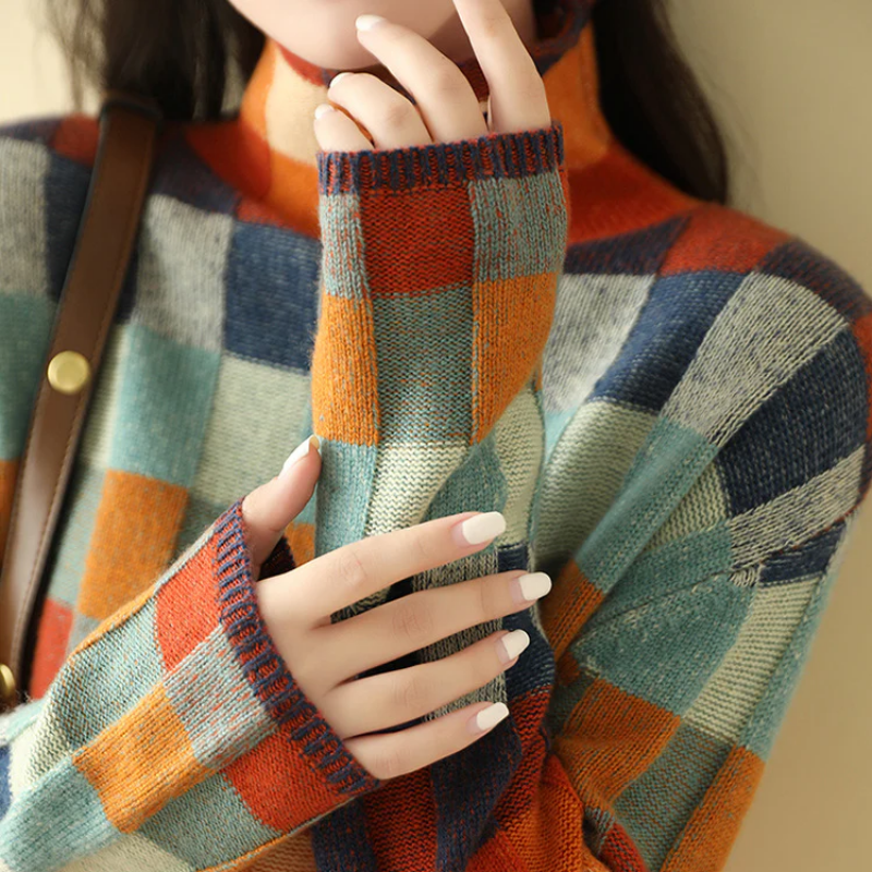 Carys | Patchwork cashmere couture turtleneck sweater