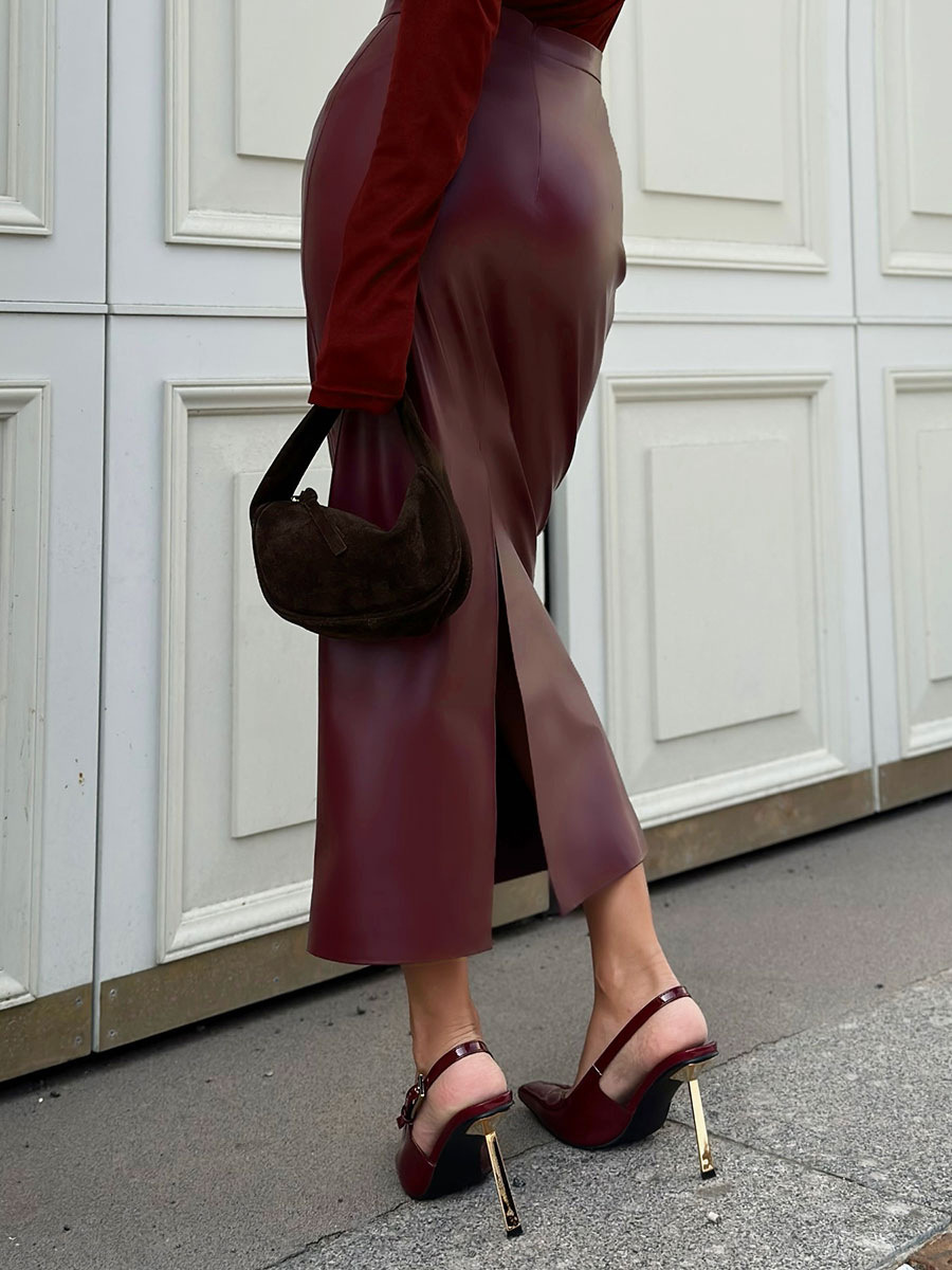 Nicole | Burgundy PU Skirt