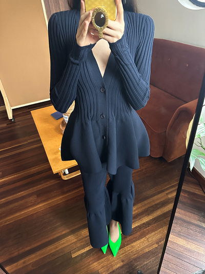 Mabel | V-Neck Ruffle Knit Cardigan