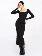 Megan | Square neck knit trimmed dress