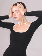 Megan | Square neck knit trimmed dress