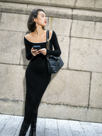 Megan | Square neck knit trimmed dress