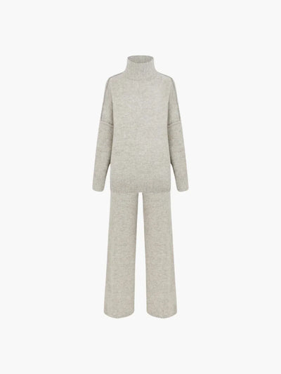 Cozy Knit Turtleneck Set with Wide-Leg Pants