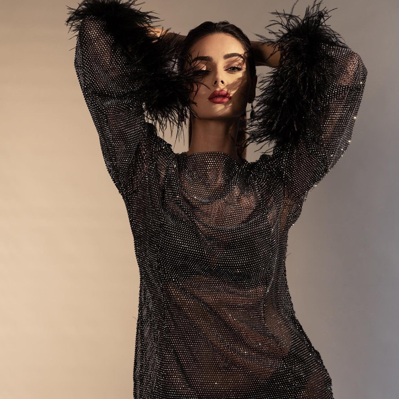 SHINY ME Feather Mini Dress