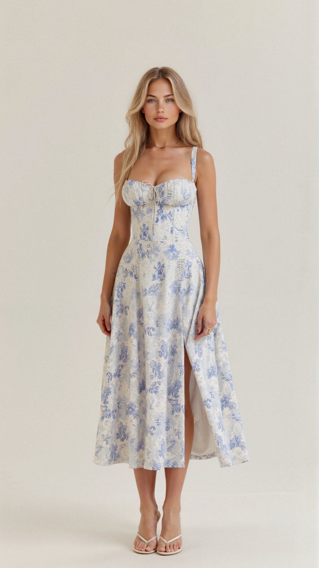Porcelain | Floral Slit Midi Dress