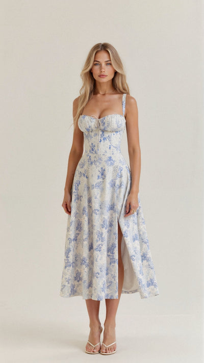 Porcelain | Floral Slit Midi Dress
