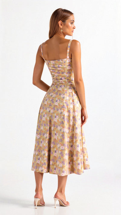Porcelain | Floral Slit Midi Dress