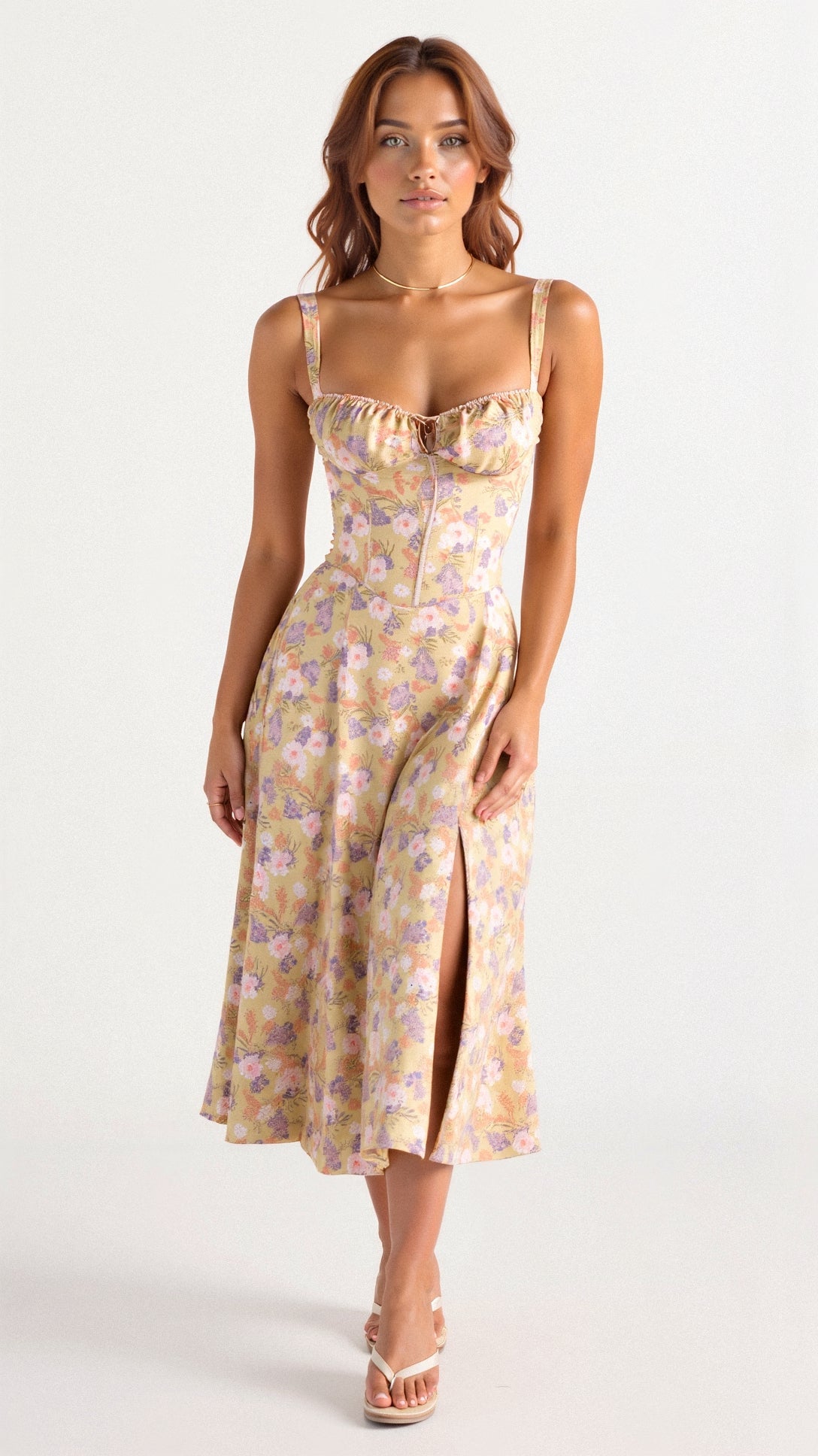Porcelain | Floral Slit Midi Dress