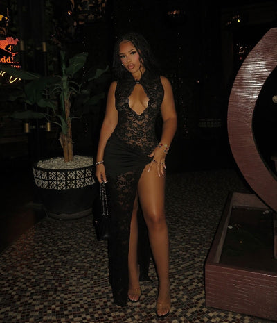 Marion | Thigh-High Slit Lace Maxi Dress