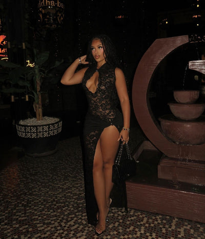 Marion | Thigh-High Slit Lace Maxi Dress