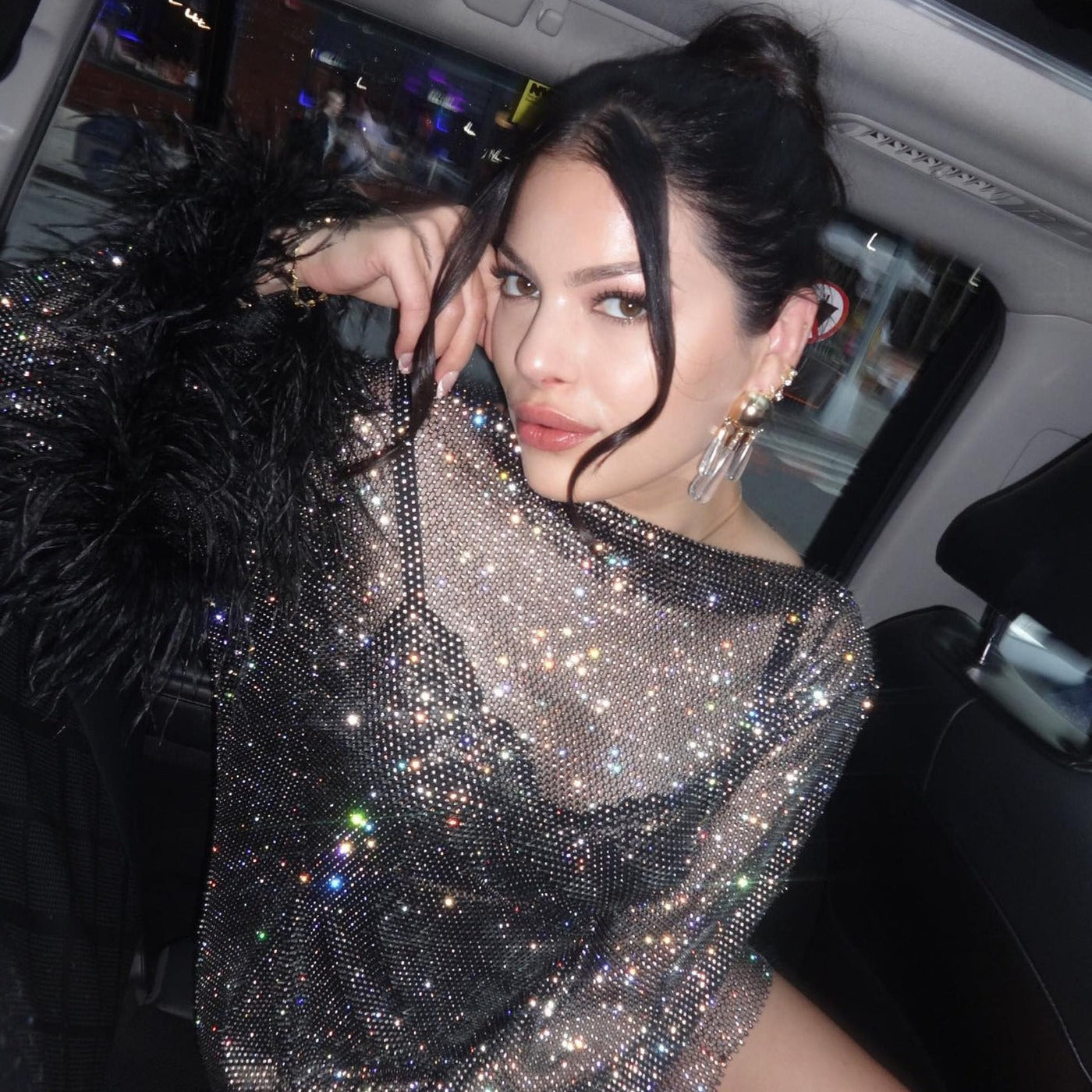SHINY ME Feather Mini Dress