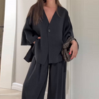 Women's Elegance V-Neck Top & Wide-Leg Pants Set