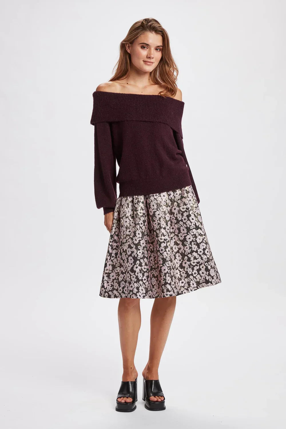 Burgundy Red Off Shoulder Sweater