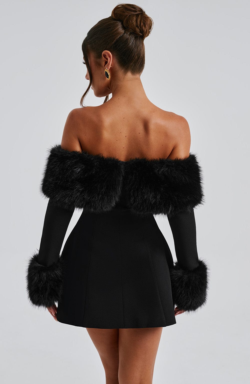 Venyra | Off-Shoulder Fur Sleeve Mini Dress