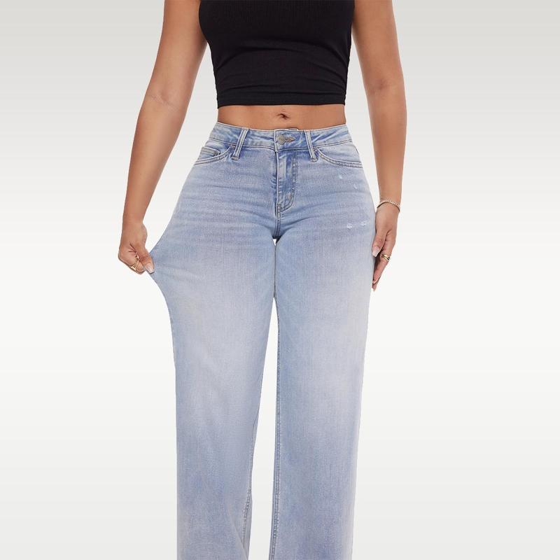 Stretchy Wide-Leg Baggy Jeans for Women
